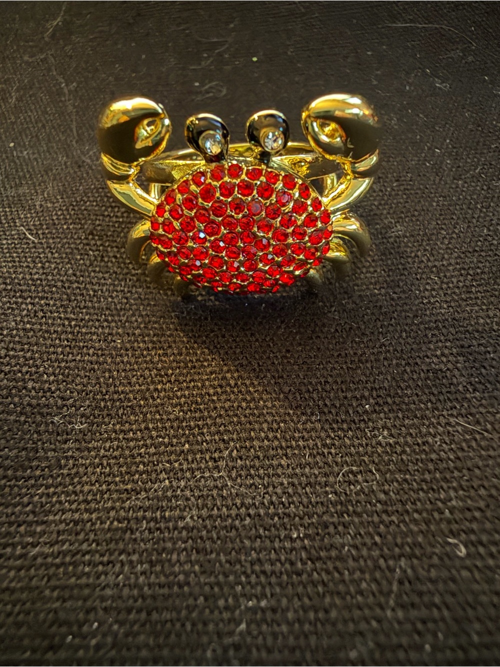 Kate Spade Gold Crab Cocktail Ring with Red Crystal Pavé